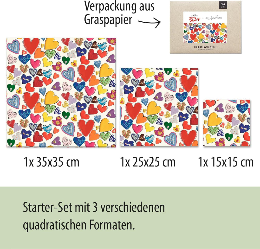 little bee fresh Bio-Bienenwachstücher Starter-Set "S/M/L" aus Deutschland - hält Lebensmittel natür