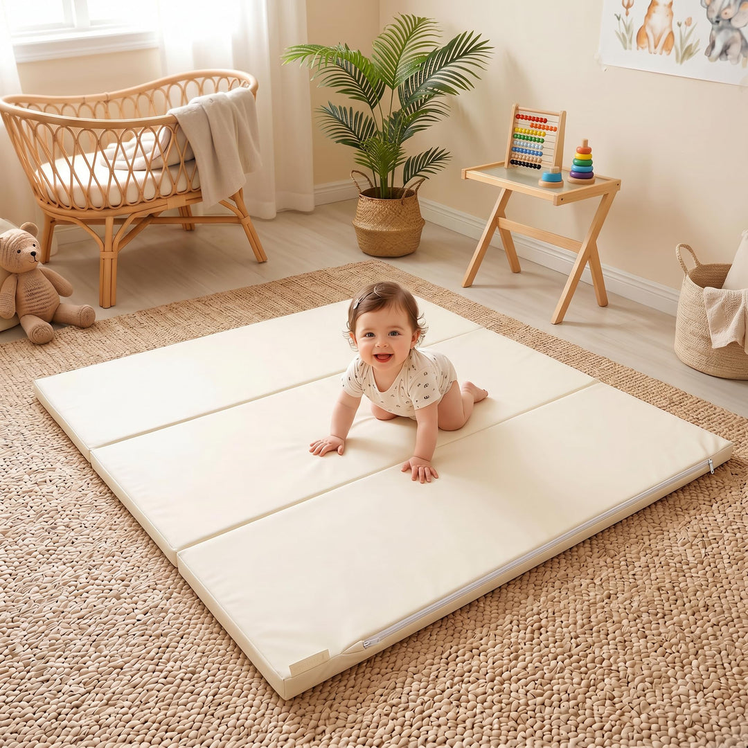 Spielmatte Baby Faltbar, Beidseitige PU-Oberfläche 100% Wasserdichtes, 127 x 127 cm, 3 CM Dick, Hoch