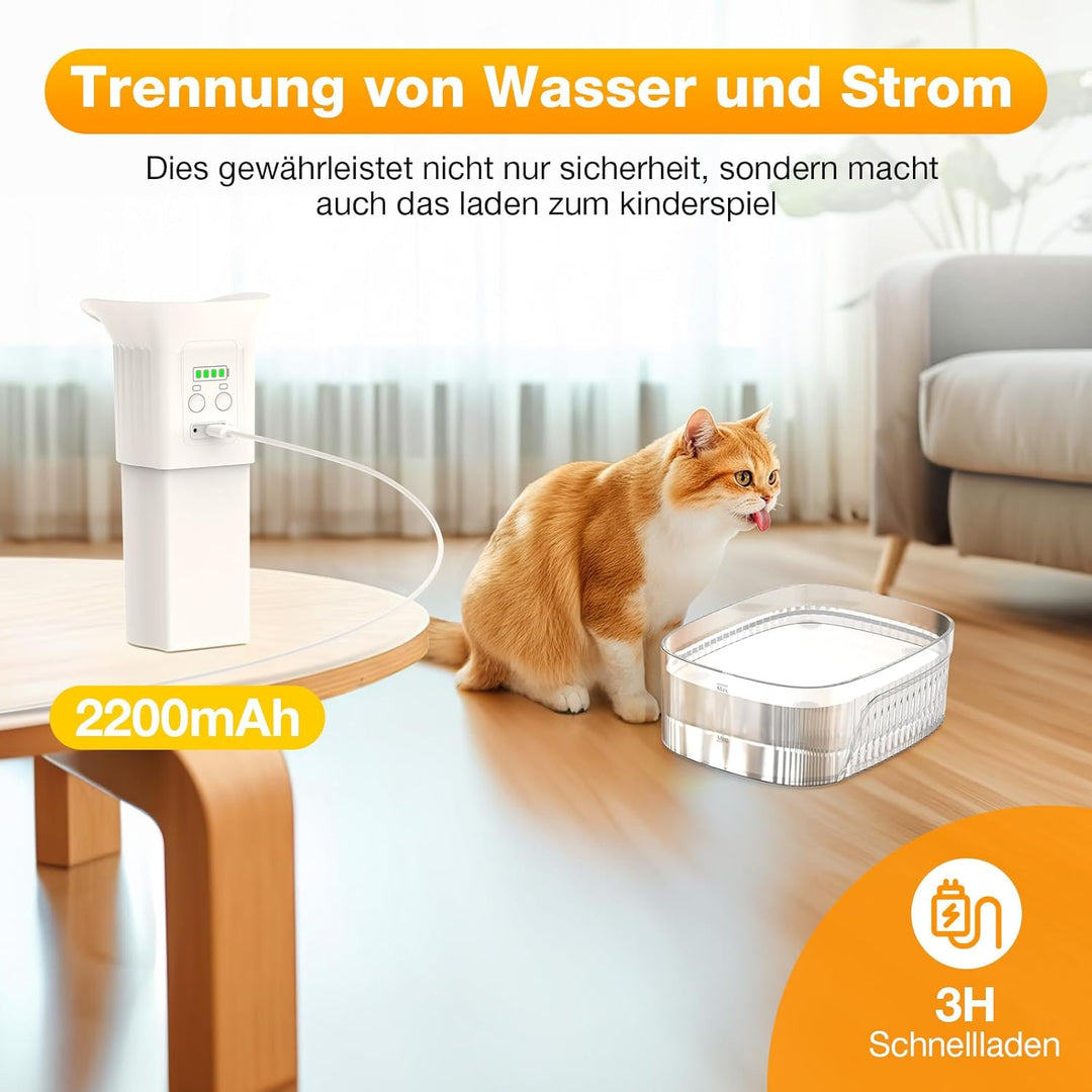 2.5L Katzenbrunnen, 2200mAh Katzenbrunnen Kabellos, Trinkbrunnen für Katze Kabellos mit Bewegungsmel