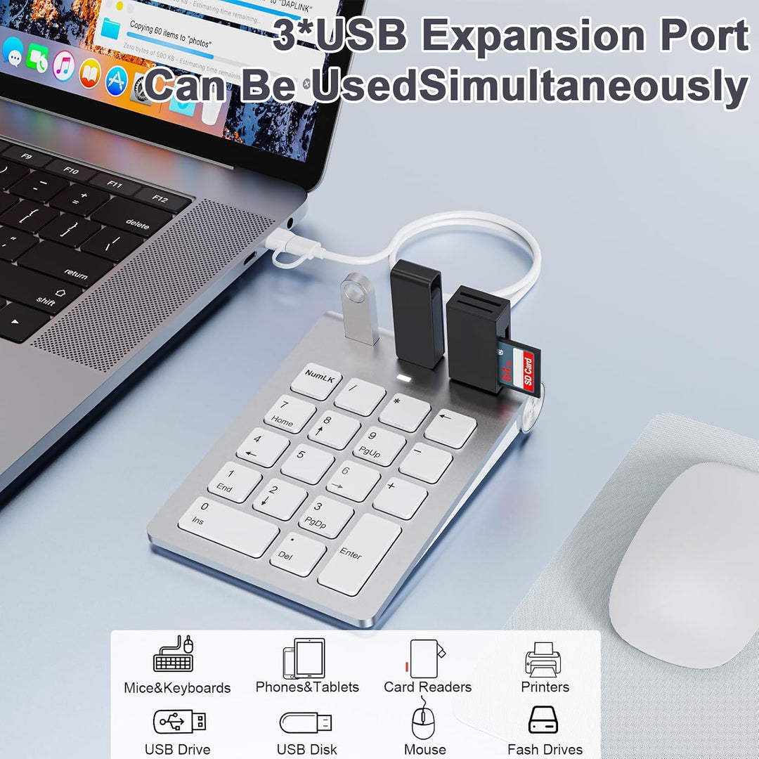 Ziffernblock mit USB A/USB C, Multifunktionstasten Nummernblock mit 3 zusätzlichen USB 2.0-Anschlüss