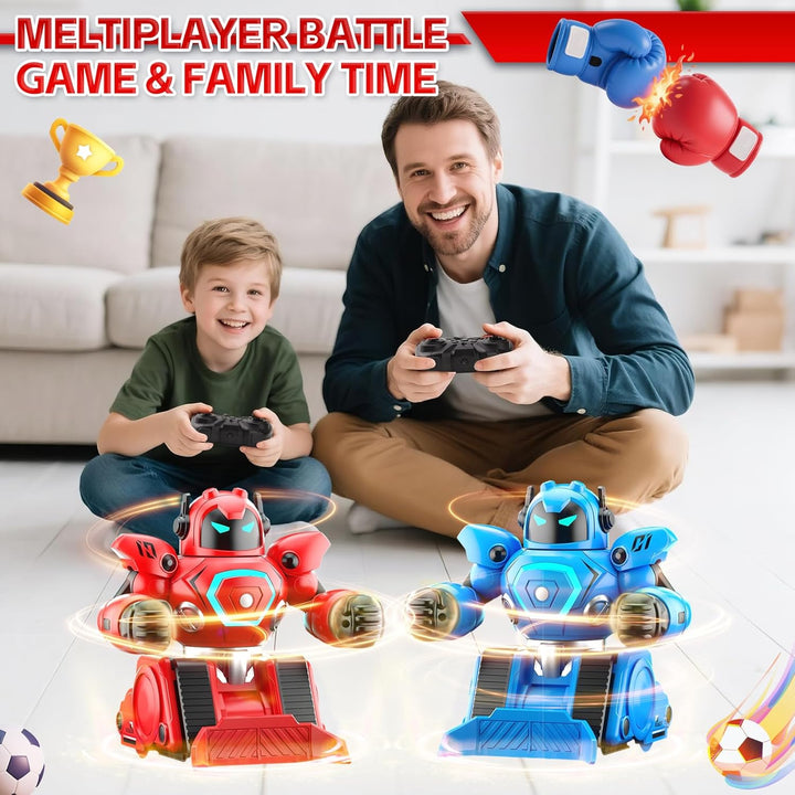 2 Stück Ferngesteuerte Roboter, RC Kampfroboter Spielzeug mit Boxduell & Fussballmodus, Licht & Soun