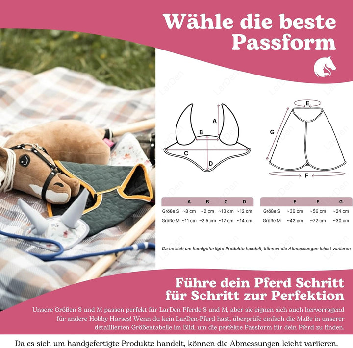 LarDen Hobby Horse Zubehör – Set Supreme Crema – Handgefertigte Decke &amp; Fliegenhaube für Steckenpfer