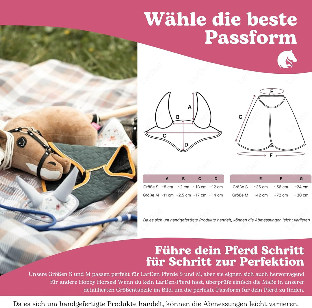LarDen Hobby Horse Zubehör – Set Supreme Turquoise – Handgefertigte Decke & Fliegenhaube für Stecken