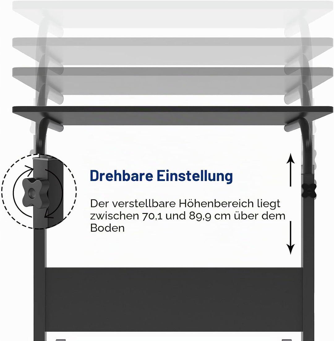 SogesHome Computertisch 80 x 40 cm,Stehhöhenverstellbarer Laptoptisch, Computertisch mit Rollen für