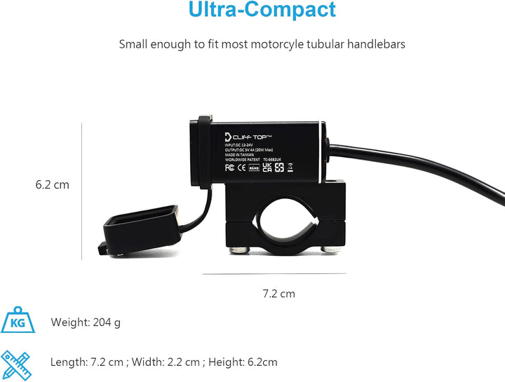 Cliff Top 4A 20W Aluminium Motorrad USB Ladegerät mit magnetischem Netzschalter 4 A, 20 W, 4 A, 20 W