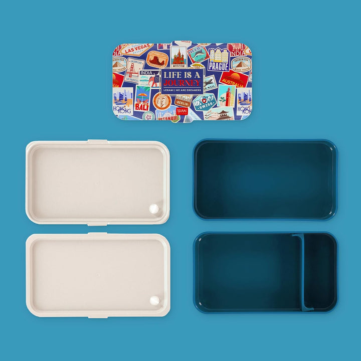 Legami – Lunchbox, 3 Besteckteile inklusive, Travel Stickers, Behälter, Fassungsvermögen 1200 ml, au
