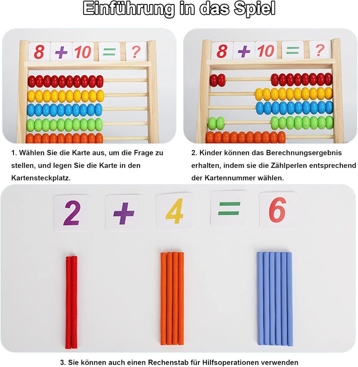 Grundschule Rechenschieber 28 X 21CM Abakus für Kinder mit Zählstäben/Zahlenalphabetkarten Rechenrah