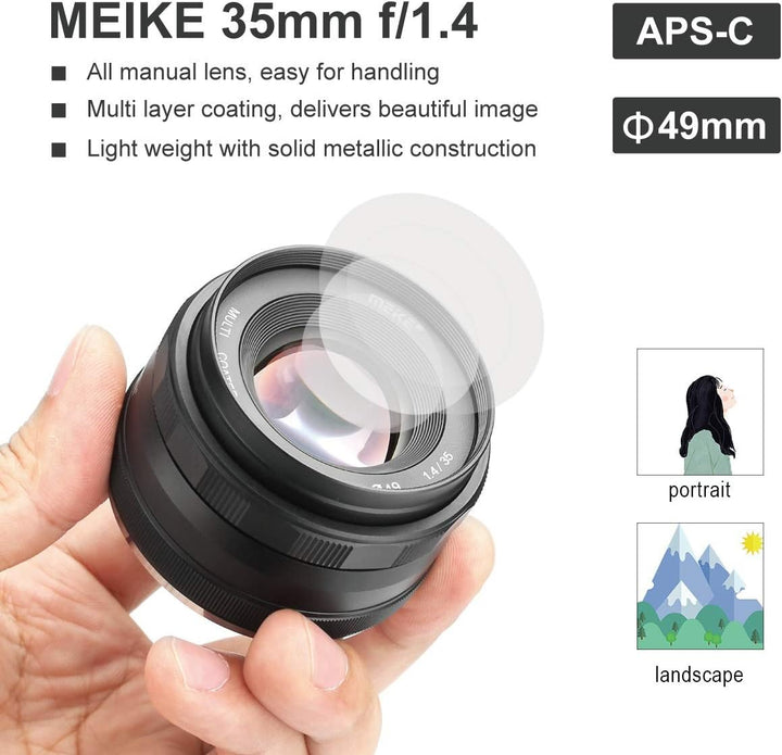 Meike MK-35mm F/1.4 Manual Focus Large Aperture Lens Compatible with Olympus Panasonic Micro Four Th