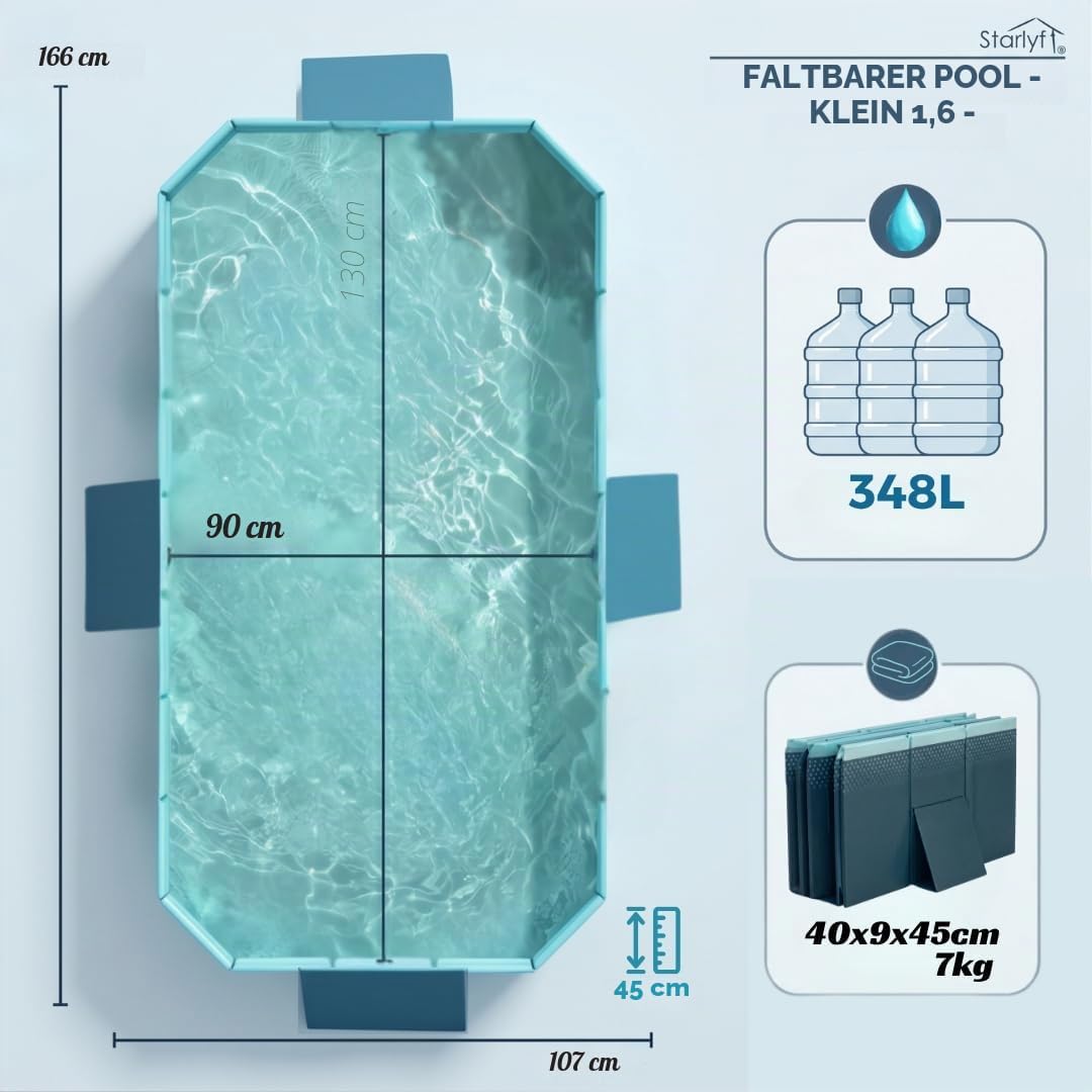 BEST DIRECT Faltbarer Pool, 166 x 107 x 45 cm, Kinderbecken, Tragbarer Hundepool, Faltbarer Pool, Ba