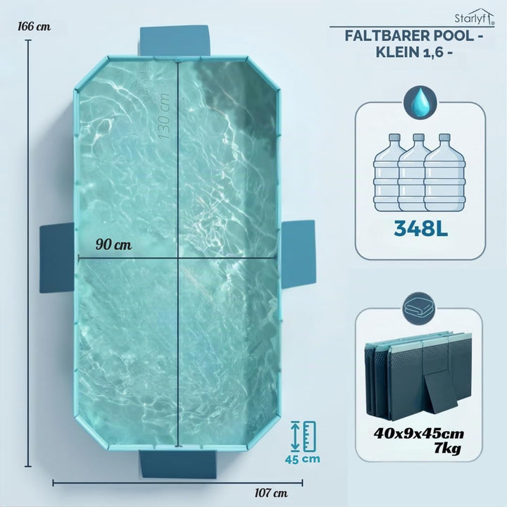 BEST DIRECT Faltbarer Pool, 166 x 107 x 45 cm, Kinderbecken, Tragbarer Hundepool, Faltbarer Pool, Ba