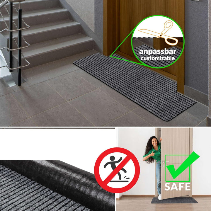 ANRO Schmutzfangmatte Mischa Grau 120 x 40 cm – rutschfeste Fussmatte für innen &amp; aussen | Türmatte