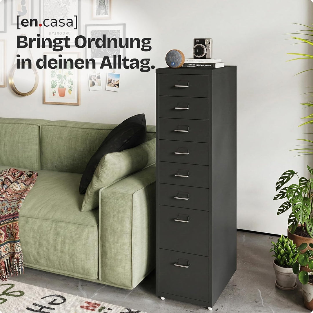 [en.casa] Rollcontainer Kökar Schubladenschrank Metall Aktenschrank mit 8 Schubladen Bürowagen mit R