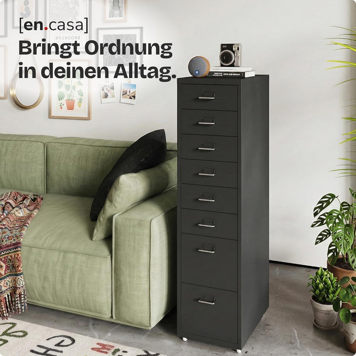 [en.casa] Rollcontainer Kökar Schubladenschrank Metall Aktenschrank mit 8 Schubladen Bürowagen mit R