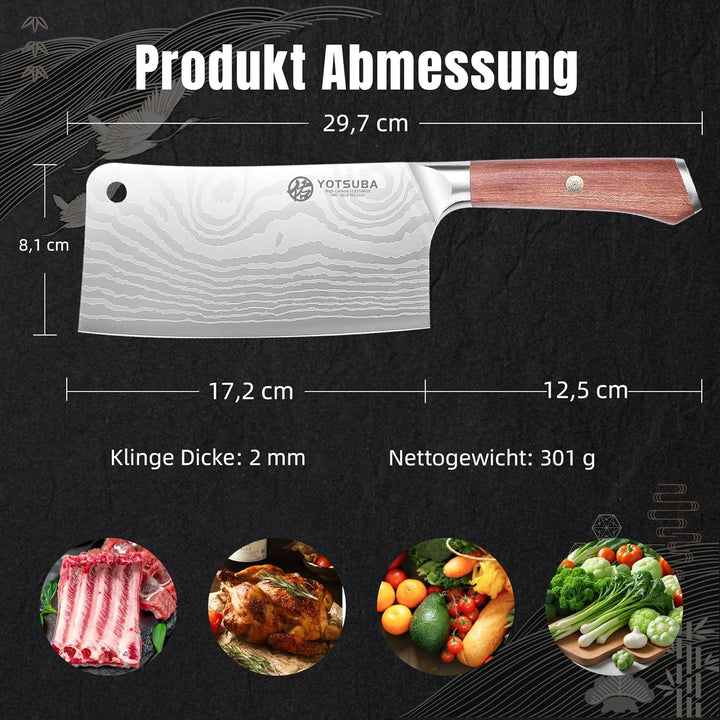 YOTSUBA Hackmesser, Chinesisches Kochmesser 18 CM, Küchenbeil mit ergonomischem Pakkawood-Holzgriff,