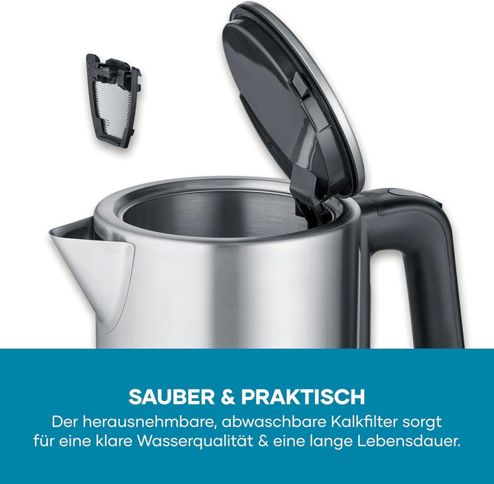 Severin Wasserkocher, Edelstahl, 1,7L, mit herausnehmbarem Kalkfilter, Leuchtanzeige, 360°-Basis, au