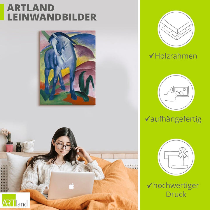 ARTland Leinwandbild Wandbild Bild auf Leinwand 60x80 cm Wanddeko Landschaften Berge Tiere Blaues Pf