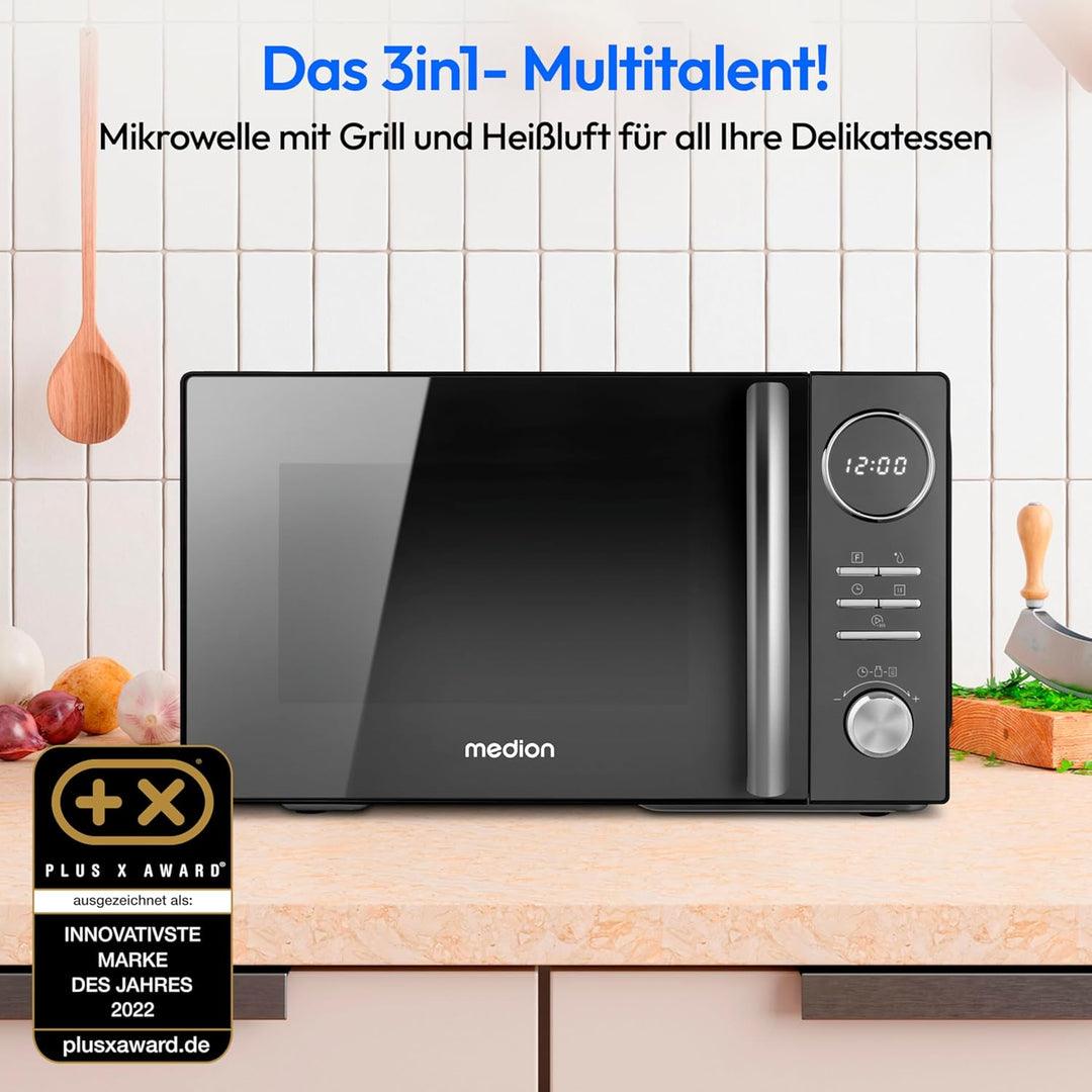 MEDION 3 in 1 Mikrowelle mit Grill und Heissluft Funktion (23 Liter, 900 Watt, 1.000 Watt Grill, 1.6