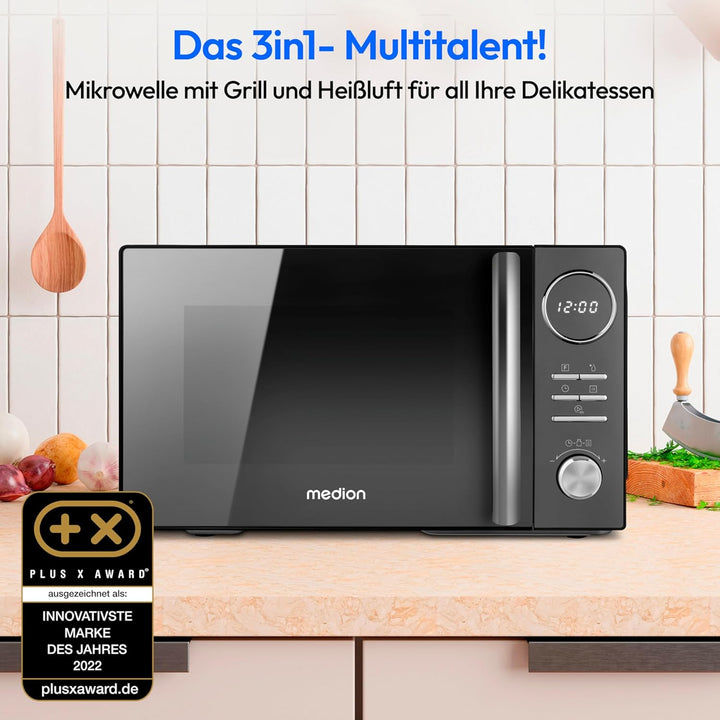 MEDION 3 in 1 Mikrowelle mit Grill und Heissluft Funktion (23 Liter, 900 Watt, 1.000 Watt Grill, 1.6