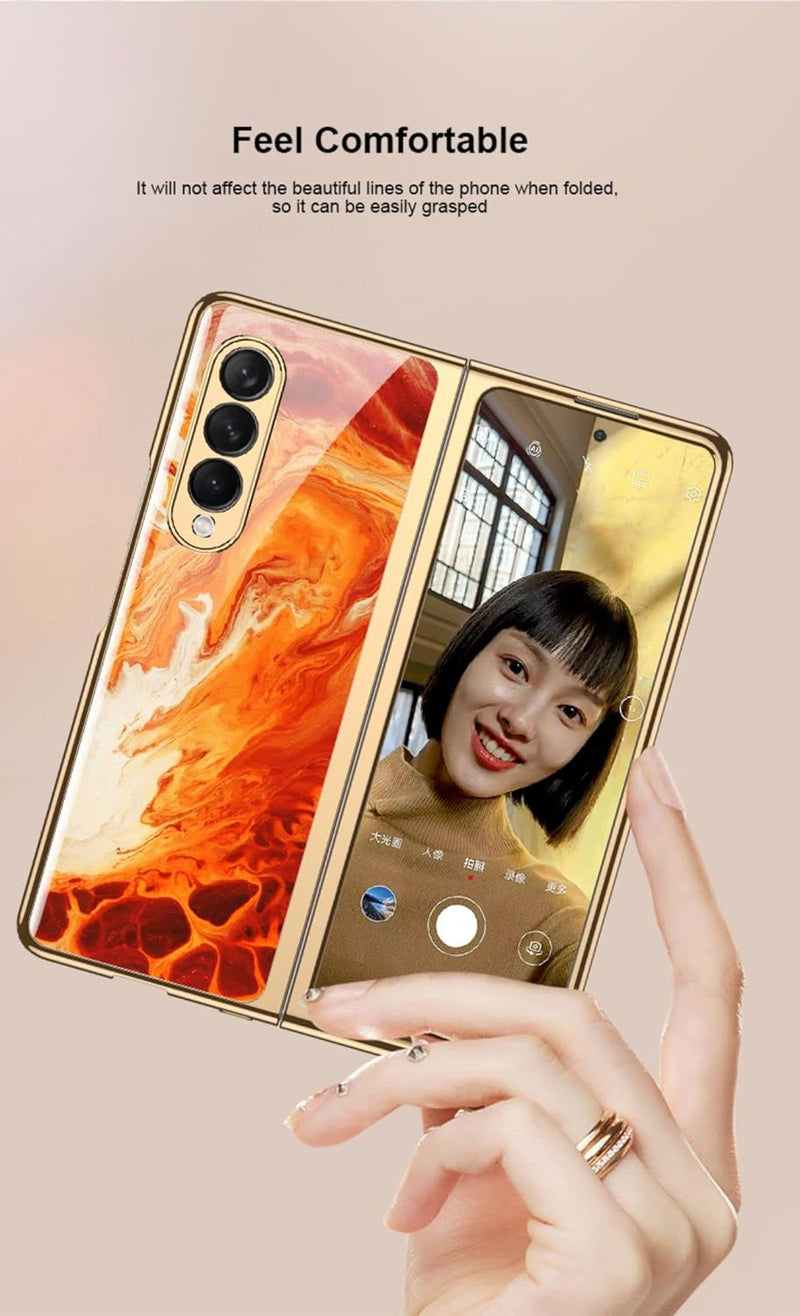 COQUE Galaxy Z Fold 4 5G Hülle,ultradünnes 9H Glas glänzend lackierte Handyhülle,Faltbare Handyhülle