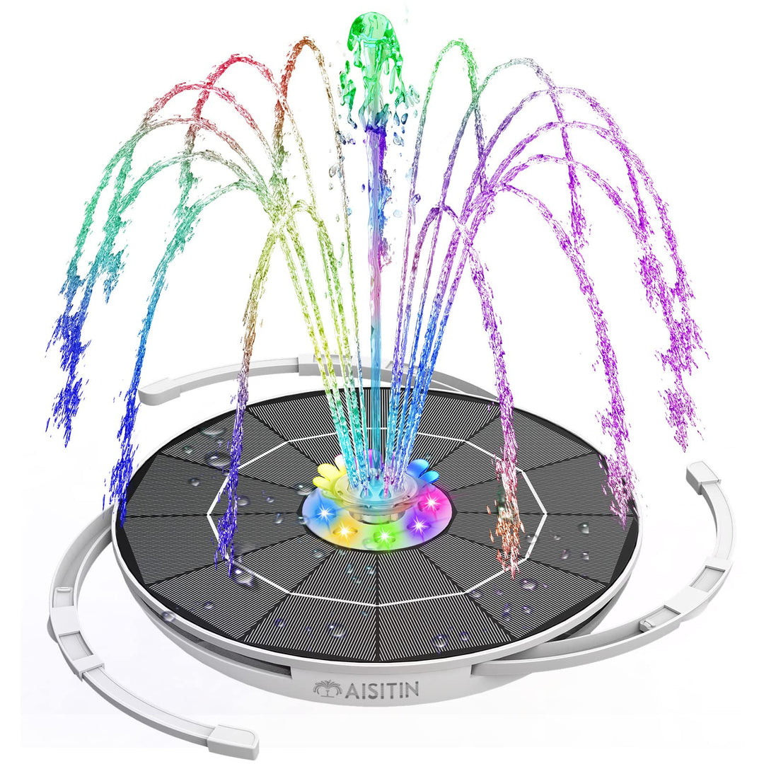 AISITIN 6,5W LED Solar Springbrunnen mit Verstellbare Stützstange Buntes Teichpumpe Solarbrunnen mit