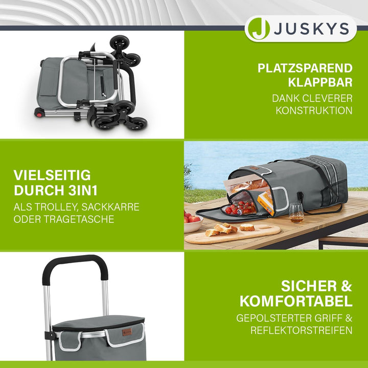 Juskys 3in1 Einkaufstrolley für Treppen - 56 L, modern & klappbar - Treppensteiger Trolley zum Shopp