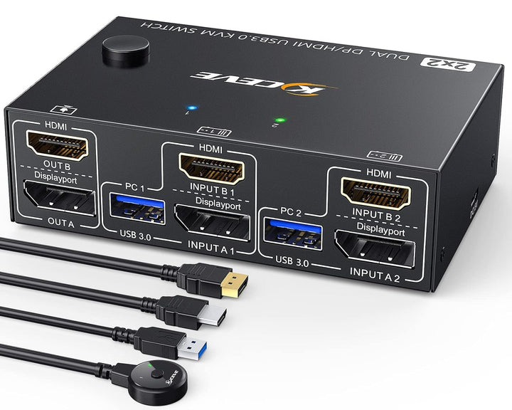 Dual Monitor KVM Switch Displayport HDMI, Camgeet KVM Switch 2 PC 2 Monitore, KVM Switches Displaypo