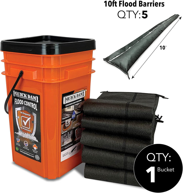 Quick Dam QDGG10-5 Flood Emergency Kit Grab & Go Flutbarrieren, 3 m, 5 Stück, Orange, 14 x 14 x 17 i