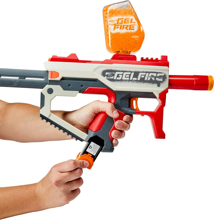 Nerf Pro Gelfire Mythic Blaster, 1.600 Gelfire Runden, Trichter, Akku, Brille