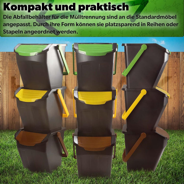 KADAX Recycling-Eimer, 25L Mülleimer mit Deckel, Abfalleimer-Set für leichte Mülltrennung, Abfallsam