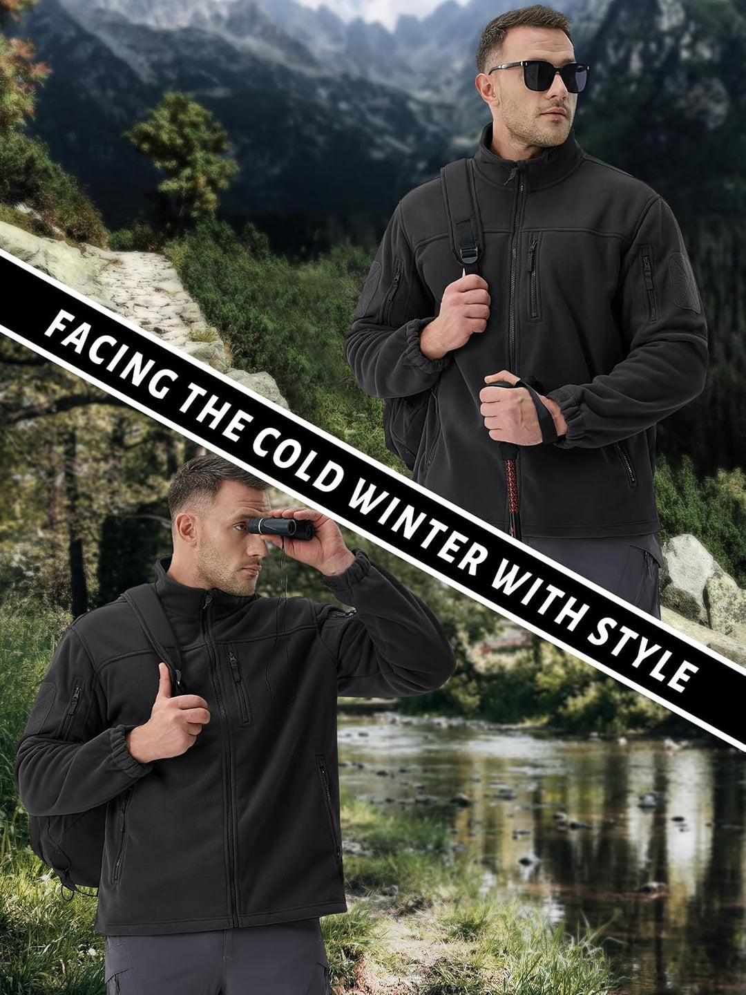 TACVASEN Herren Militär Outdoor Fleecejacke Warme Taktische Jacke Fleece Jacket L Schwarz, L Schwarz
