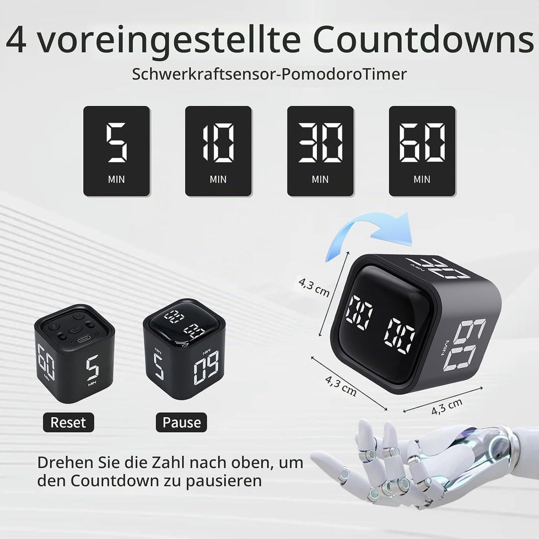 Productivity Timer, Pomodoro Timers Cube Timer Würfel, Flip Schwerkraft Sensor, Stumm,Vibriert und T