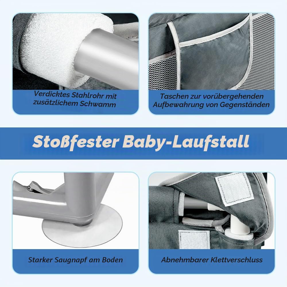 Modularer Laufstall, 120 cm x 160 cm x 66 cm, faltbar, Oxford-Stoff, mit Aufbewahrungstasche, sicher