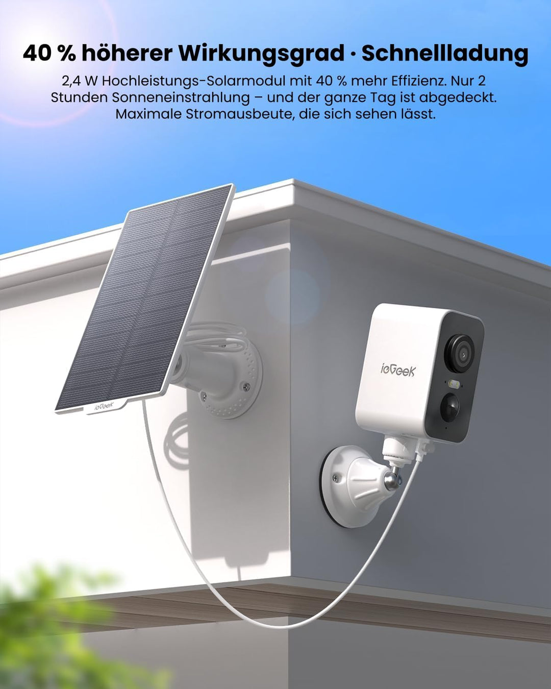 ieGeek 2K Solar Überwachungskamera Aussen Akku mit Magnetische Montage | 300° Horizontaler PTZ, Farb