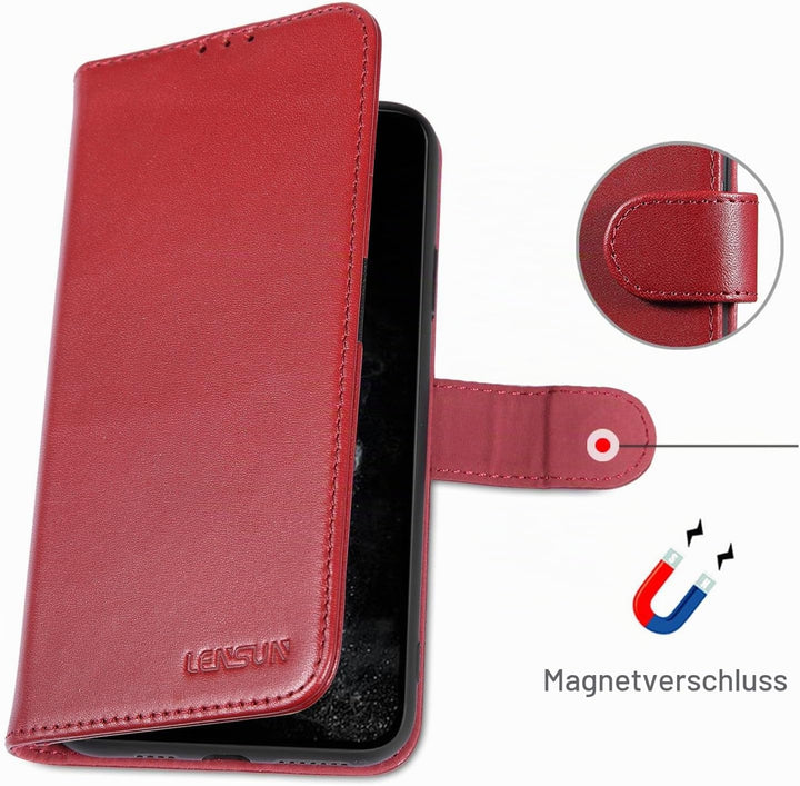 LENSUN Echtleder Hülle für iPhone 11 Pro Max, Handyhülle [Echtes Leder][Kartenfach][RFID Schutz] Han