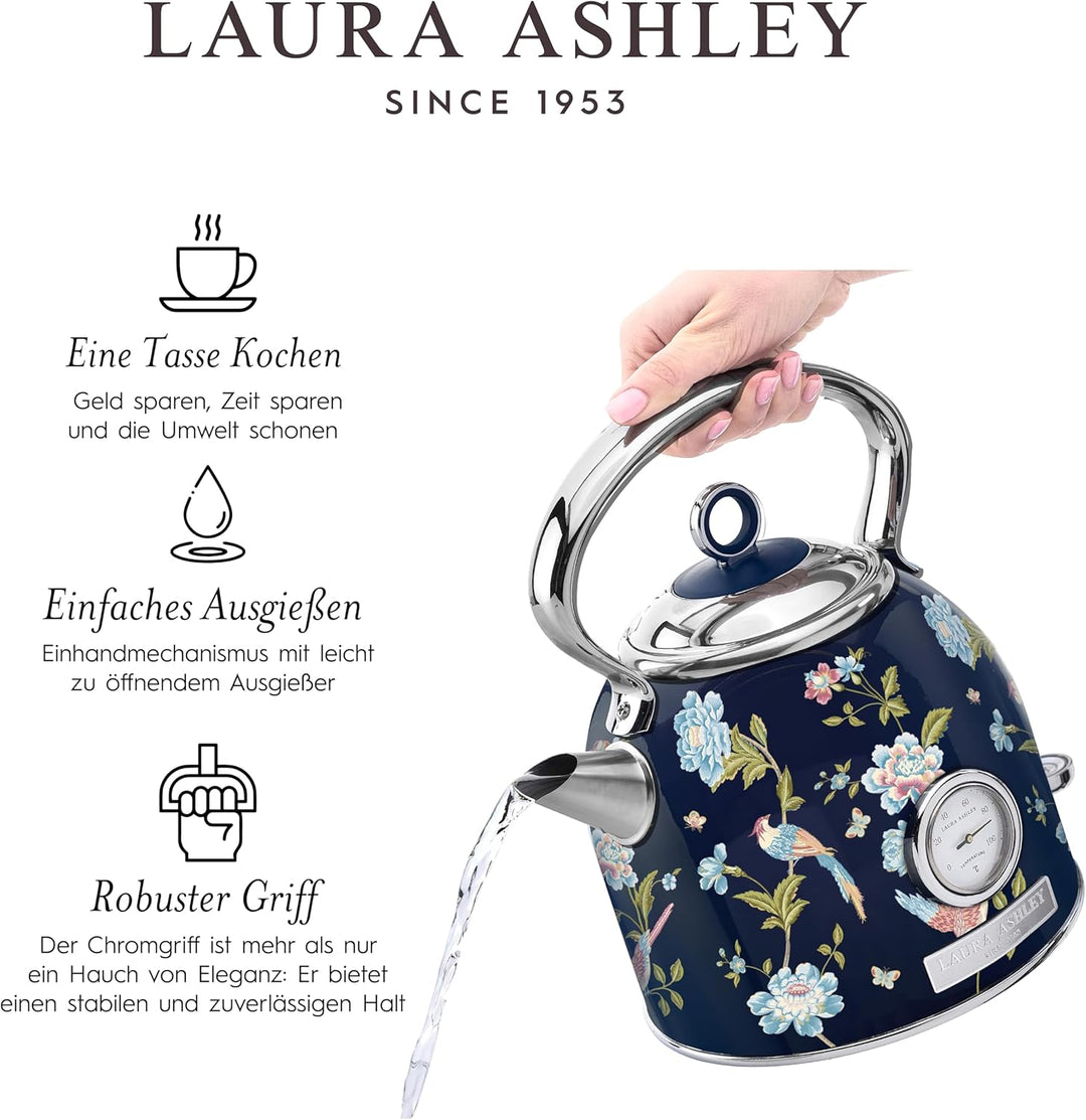 Laura Ashley Elveden Navy Kabelloser Elektrischer Wasserkocher von VQ. Edelstahl-Wasserkocher 1.7 Li