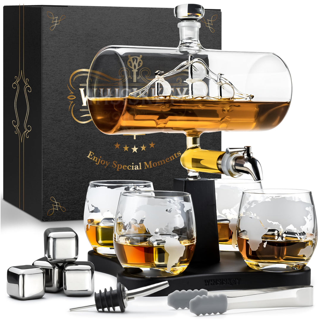 Whisiskey - Whisky Karaffe - Segelschiff - Dekanter - Whiskey Karaffe Set - 1L - Geschenke für Männe