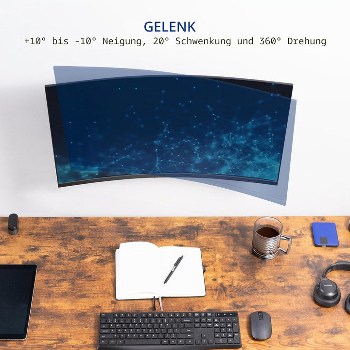 VIVO Höhenverstellbare 17 bis 32 Zoll Einzelmonitor Gelenk-Wandhalterung für stehende Workstations,