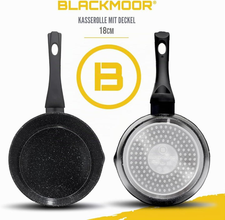 Blackmoor Kochtopf 18 cm – Antihaftbeschichtung, Gehärtetes Glasdeckel, Induktionsgeeignet, Kompatib
