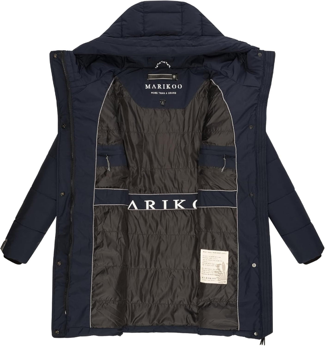 MARIKOO Damen Wintermantel warmer Steppmantel lang mit Kapuze und hohem Kragen Karumikoo XVI XS-5XL