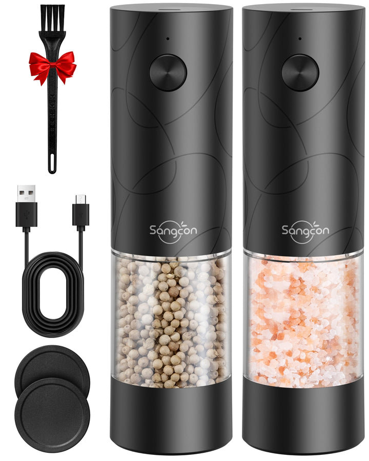 Sangcon Salz und PfeffermüHle 2er Set, üBer USB Wiederaufladbar, Mit Led-Licht, GrossE KapazitäT Pfe