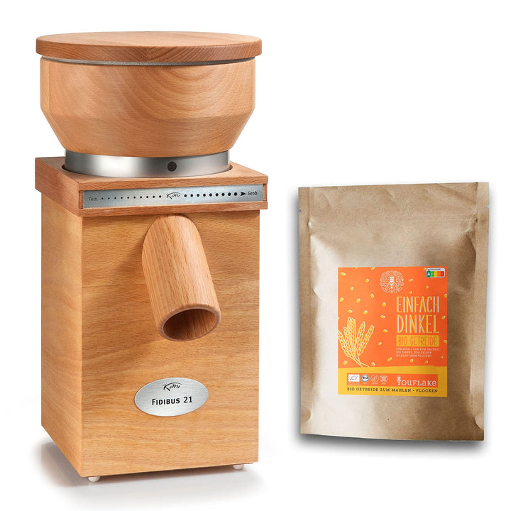 KoMo Fidibus 21 | Made in Austria | Edelkorund und Keramik Mahlstein | + 2,5kg bio Dinkel Fidibus 21