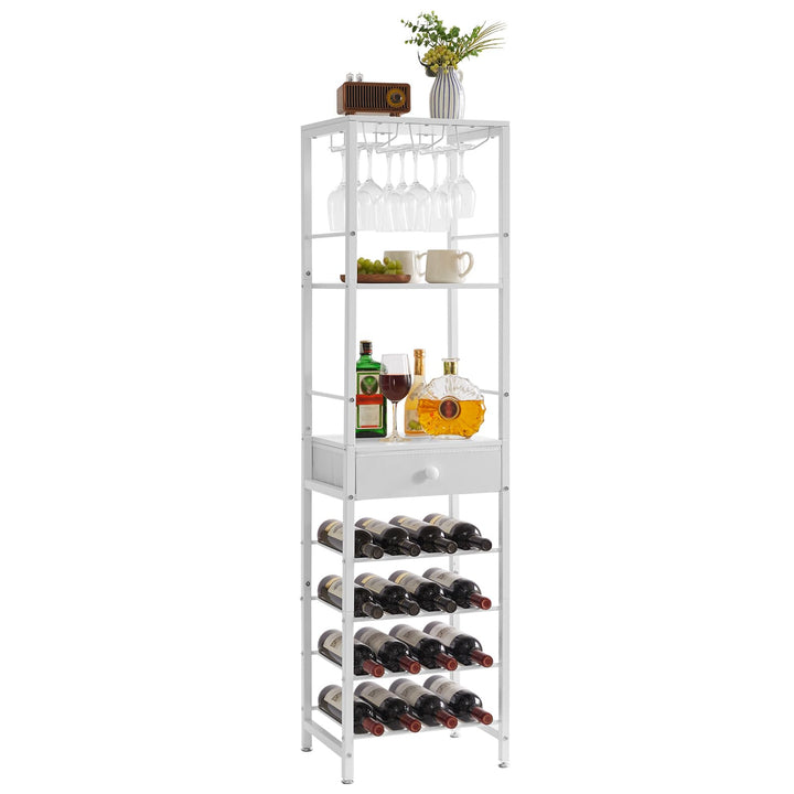 IBUYKE Weinregal, 4-Lagiges Freistehendes Weinregal Mit Glashalter Und Schublade, 16 Flaschenregal C
