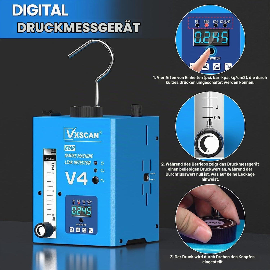 12V Nebelmaschine KFZ Rauchmaschine Lecksuchgerät EVAP mit Digitalem Druckmesser &amp; Luftmengenmesser