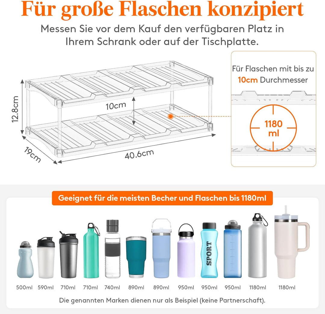 Lifewit Stapelbarer Flaschenorganizer aus Kunststoff für Zuhause, Tumbler- und Becherhalter, Transpa