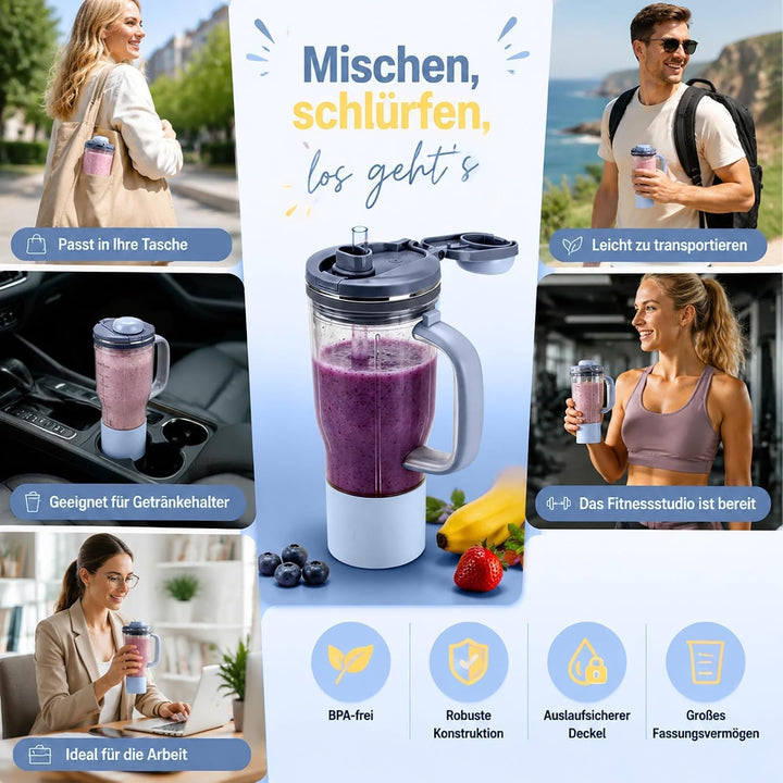 710 ml Reisebecher Ersatz für Ninja Blend Boss Becher, Blau | Mixbecher mit BPA-freier, Undicht, Bru