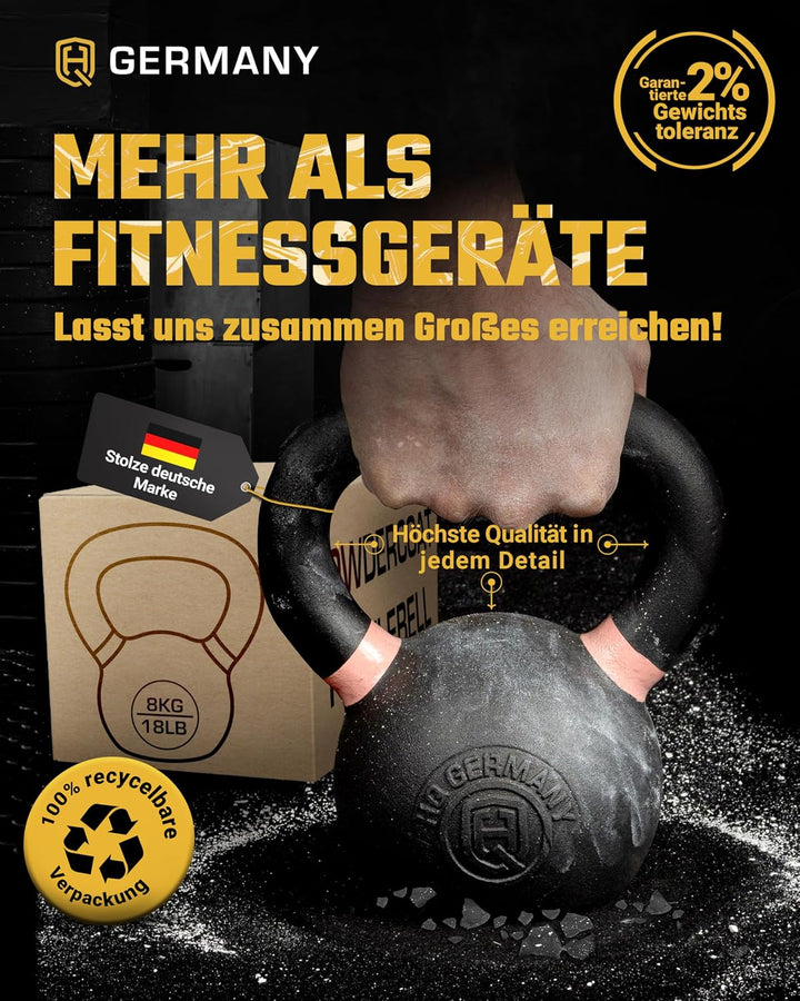 HQ Germany® Kettlebell Powdercoat [Pulverbeschichtung] - Kugelhantel 2-32kg | Vollguss ohne Schweiss