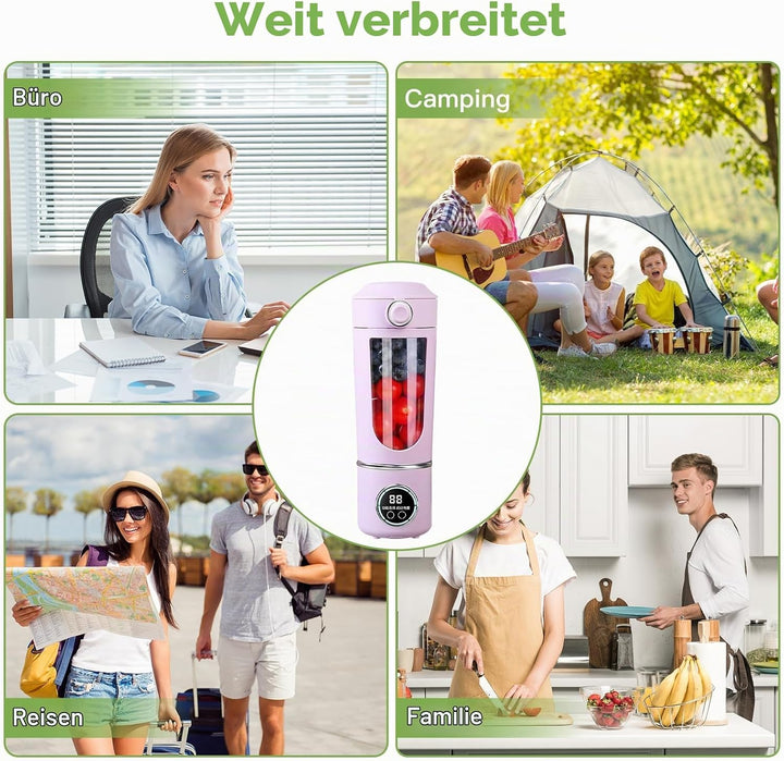 Tragbarer Mixer Smoothie Maker, 700 ml Kleiner Entsafter, Typ-C Wiederaufladbar, mit 12 Rostfreien K
