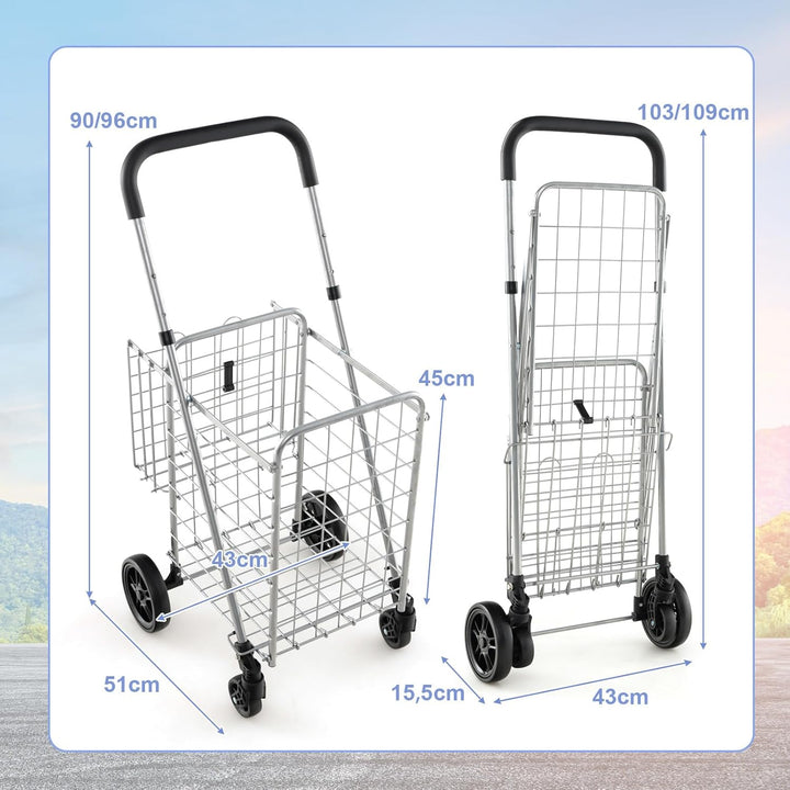 GYMAX Klappbarer Einkaufstrolley belastbar bis zu 20 kg, tragbarer Einkaufswagen mit Doppelkorb 48L+