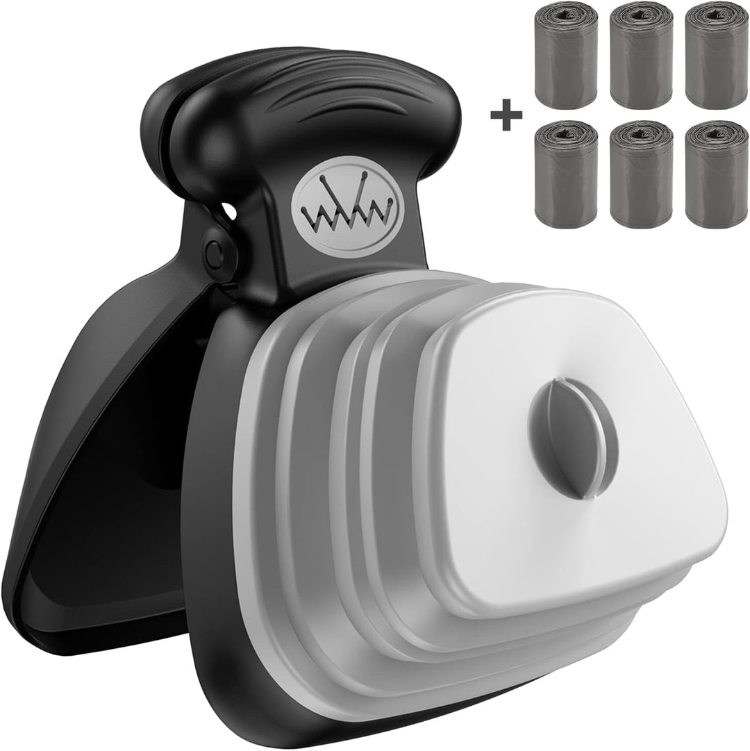 Hundekotgreifer für Unterwegs, Hundekotzange Pooper Scooper mit 6er Beutel, Tragbare Hundekotschaufe