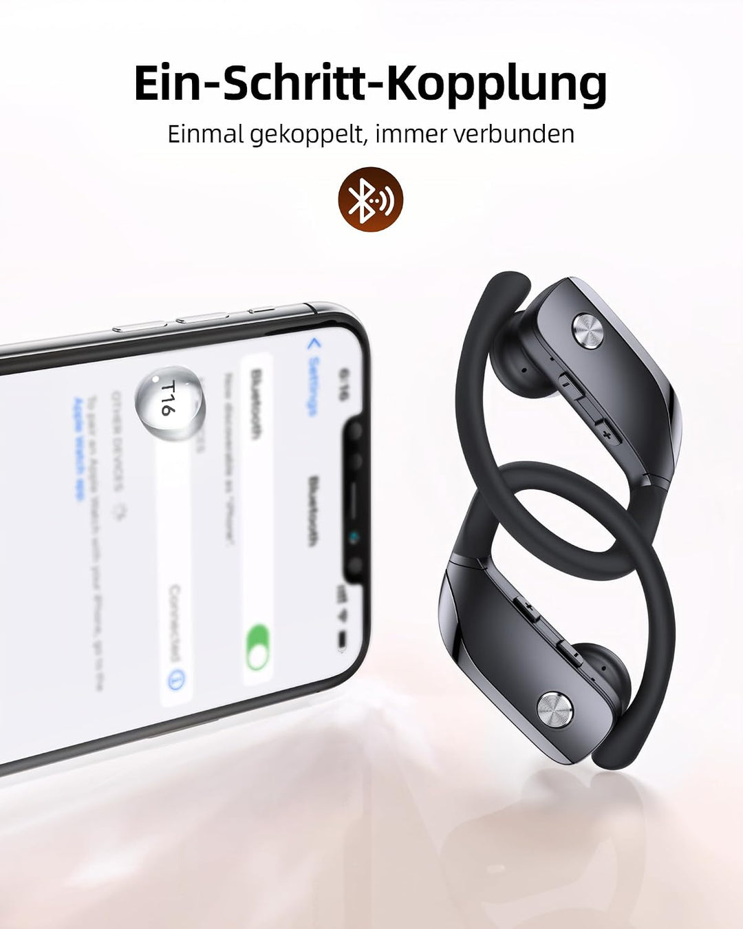Bluetooth Kopfhörer Sport, In Ear Kabellose Earbuds mit 80h Wiedergabe, Dual LED-Anzeige, Über Ohr-H